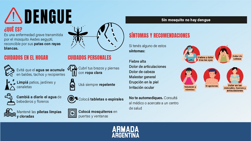 Dengue: el Ministerio de Salud de la Nación y la Dirección de Sanidad de la Armada recomiendan intensificar los cuidados preventivos